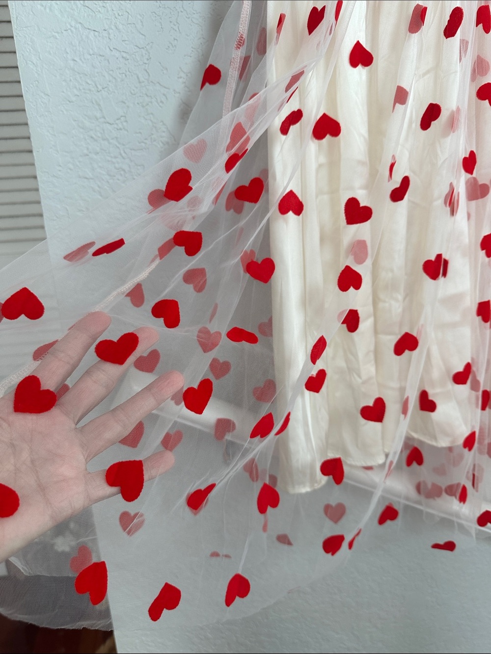 Queen of Hearts White Tulle Dress Red Velvet Heart Tulle Overlay Whimsical - Picture 3 of 7